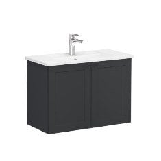 Vitra Root Classic 68649 Lavabo Dolabı, Kapaklı, 80 Cm, Dar, Mat Grafit, Köşeli Lavabolu